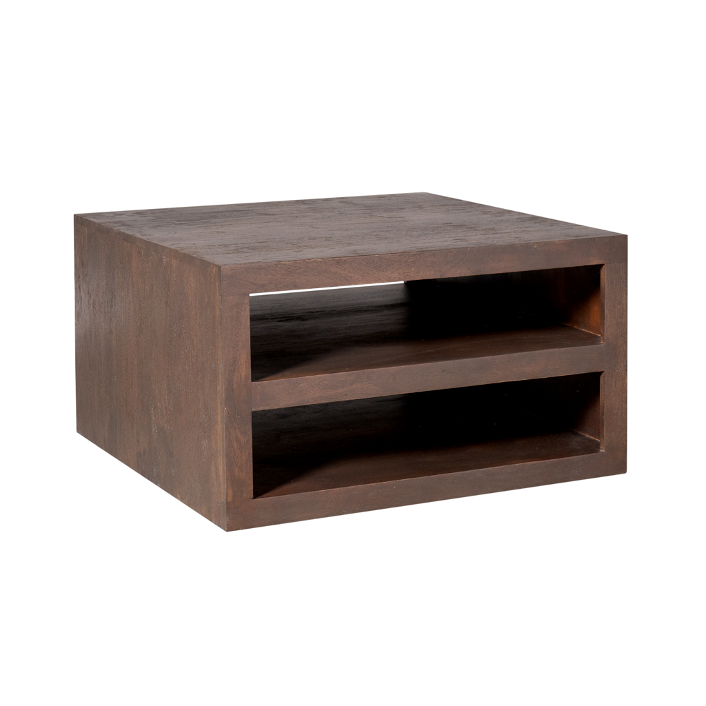 Couchtisch Bali Braun – quadratische Salontafel aus Mangoholz, modernes Design mit Stauraum, 80 x 80 x 40 cm