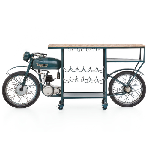 Motor Bar Industrial – Bartheke aus Metall in Blau, modernes Industrial-Design, 226 x 46 x 99 cm