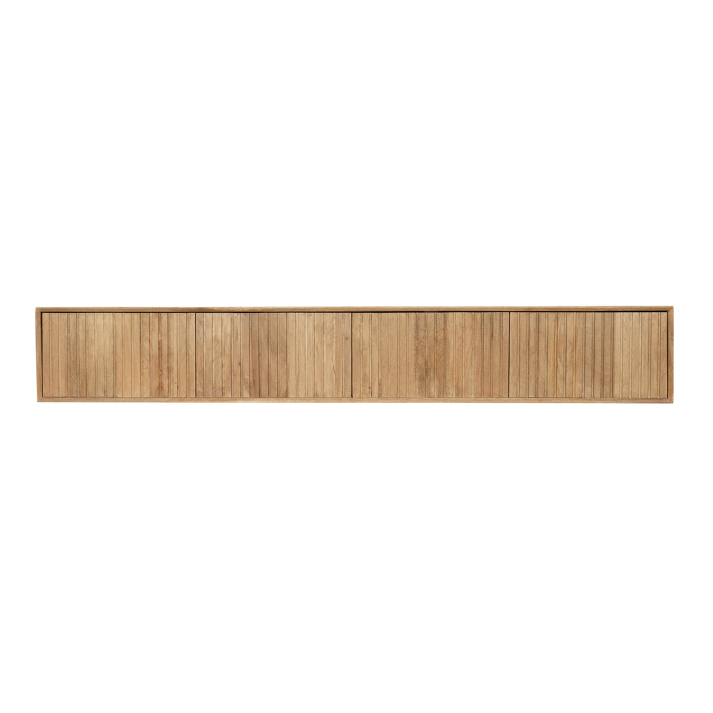 Schwebendes TV Board Mandy Naturel 240x35x30 cm – Mangoholz Lowboard mit Lamellenfront & Push-to-Open-System