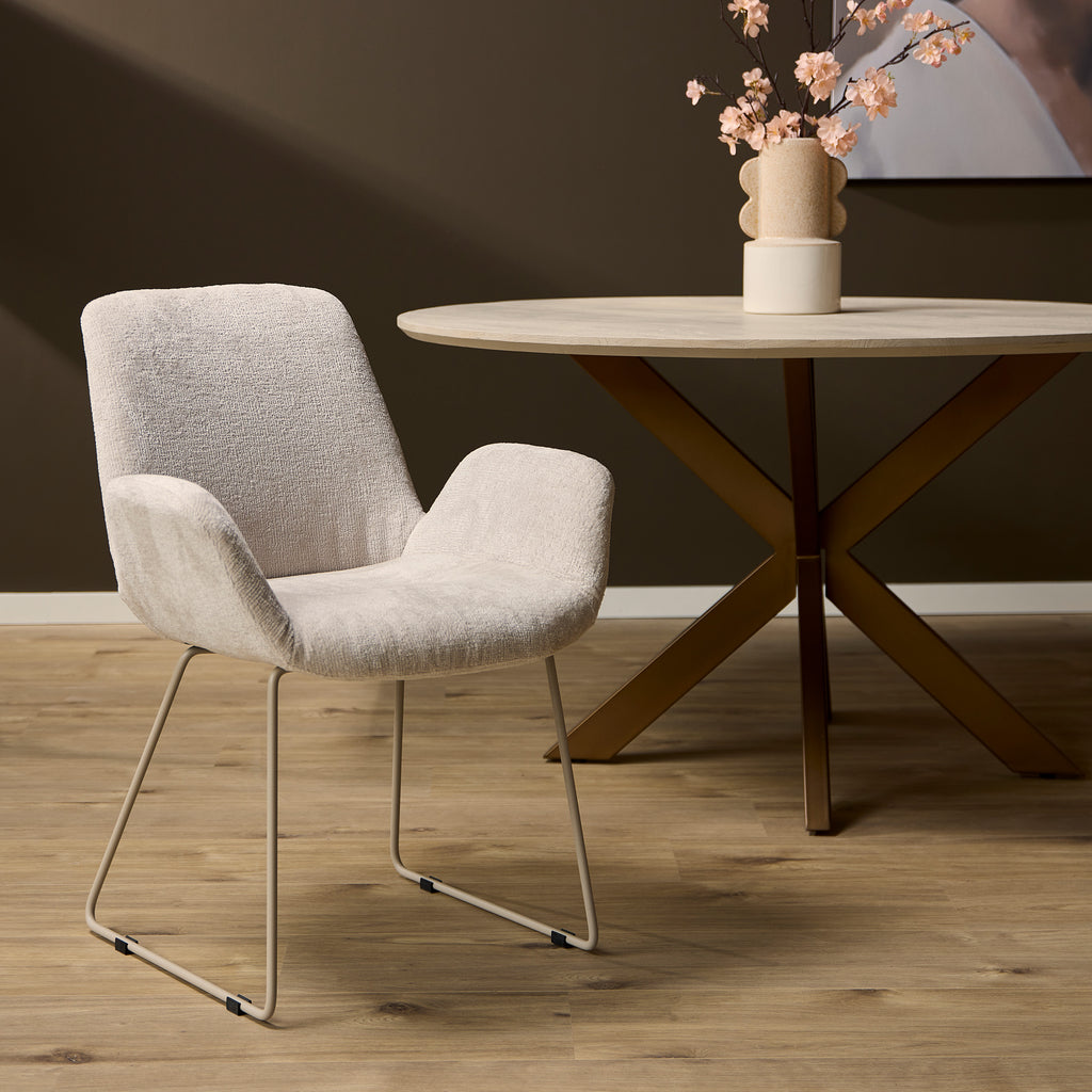 Esszimmerstuhl Evan Sand – Polsterstuhl aus Stoff mit hellem Gestell, 60×83×63 cm, eleganter Komfortstuhl im modernen Design