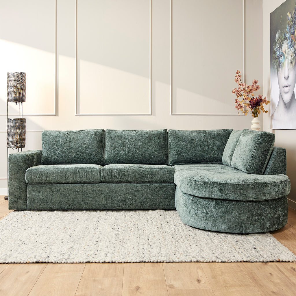 Sofa Veronika Grün 264x192x84 cm – 2,5-Sitzer Ecksofa mit abgerundetem Ottomane Rechts - von MeinLieblingsplatz