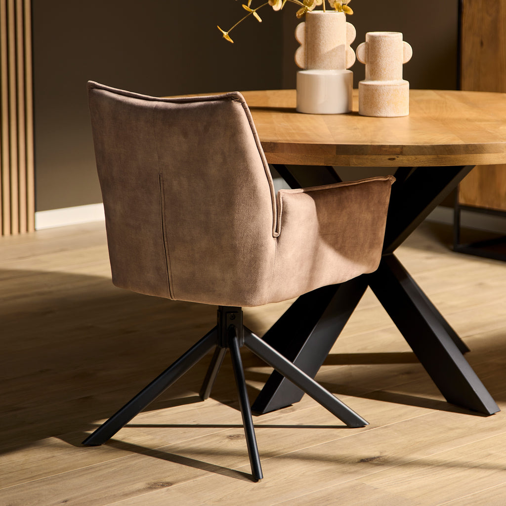 Esszimmerstuhl Daira Velvet Beige – Drehstuhl mit Armlehnen (2er-Set)