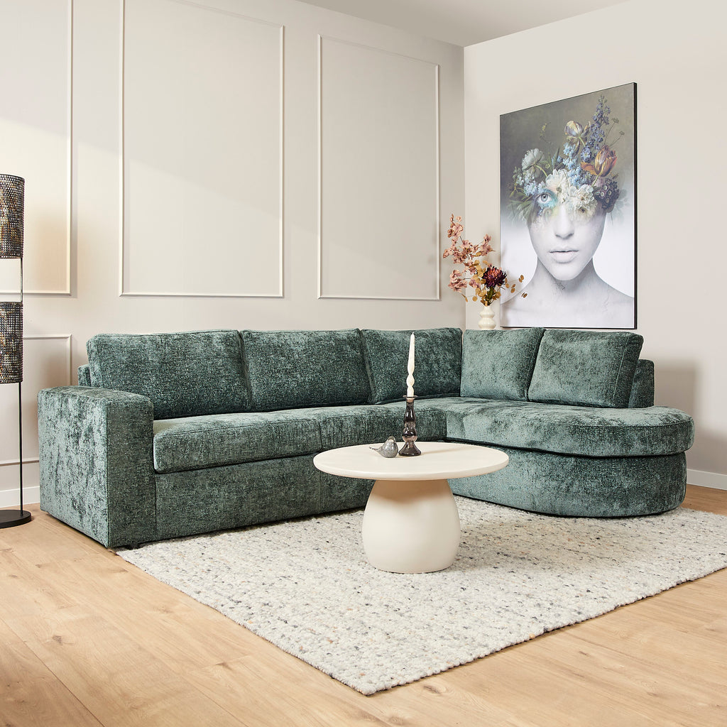 Sofa Veronika Grün 264x192x84 cm – 2,5-Sitzer Ecksofa mit abgerundetem Ottomane Rechts - von MeinLieblingsplatz