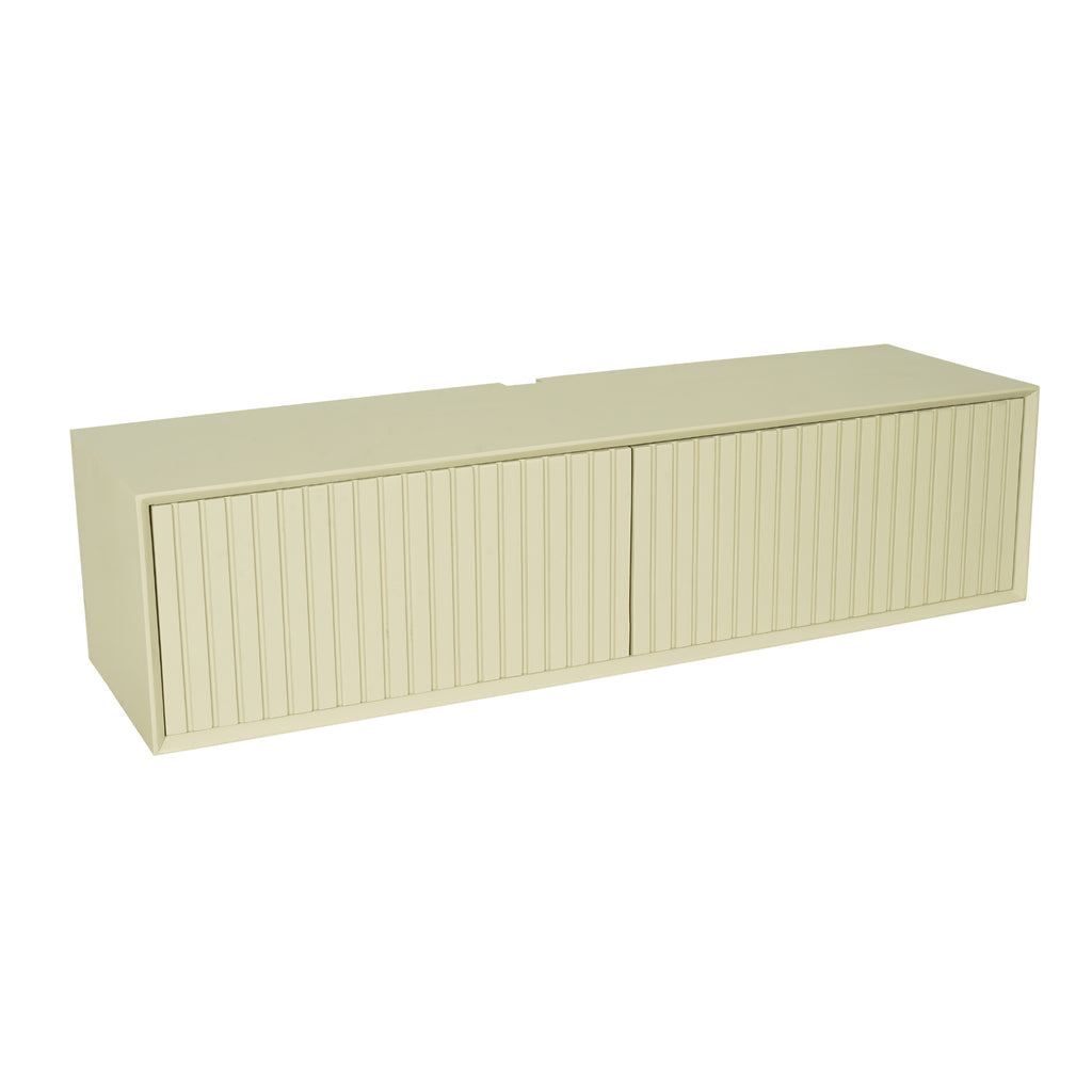 Schwebendes TV-Board Mandy Sand – Mangoholz mit Lattenmuster, 120 x 35 x 30 cm, modernes Design & luftige Eleganz fürs Wohnzimmer