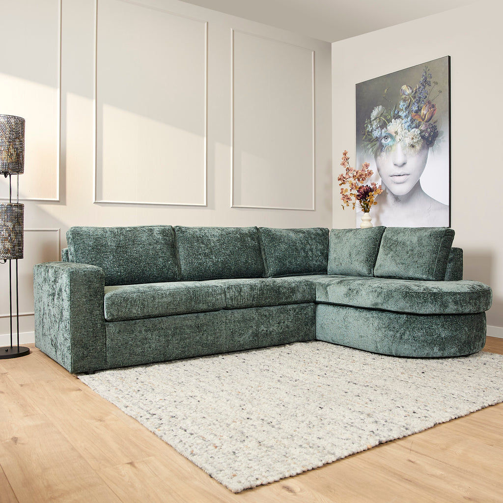 Sofa Veronika Grün 264x192x84 cm – 2,5-Sitzer Ecksofa mit abgerundetem Ottomane Rechts - von MeinLieblingsplatz