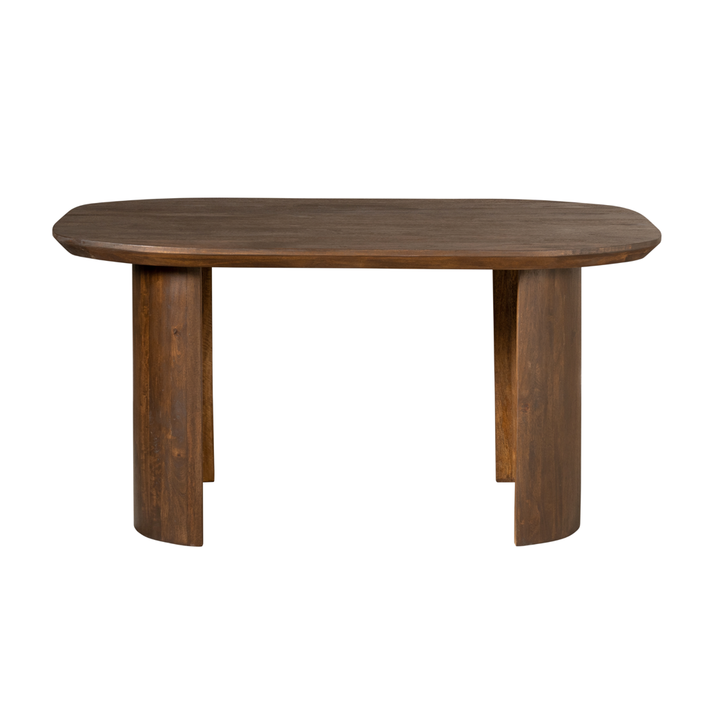 Schreibtisch Lunero Braun – Massives Mangoholz mit halbrunden Beinen, 150 x 89 x 76 cm, elegantes Design