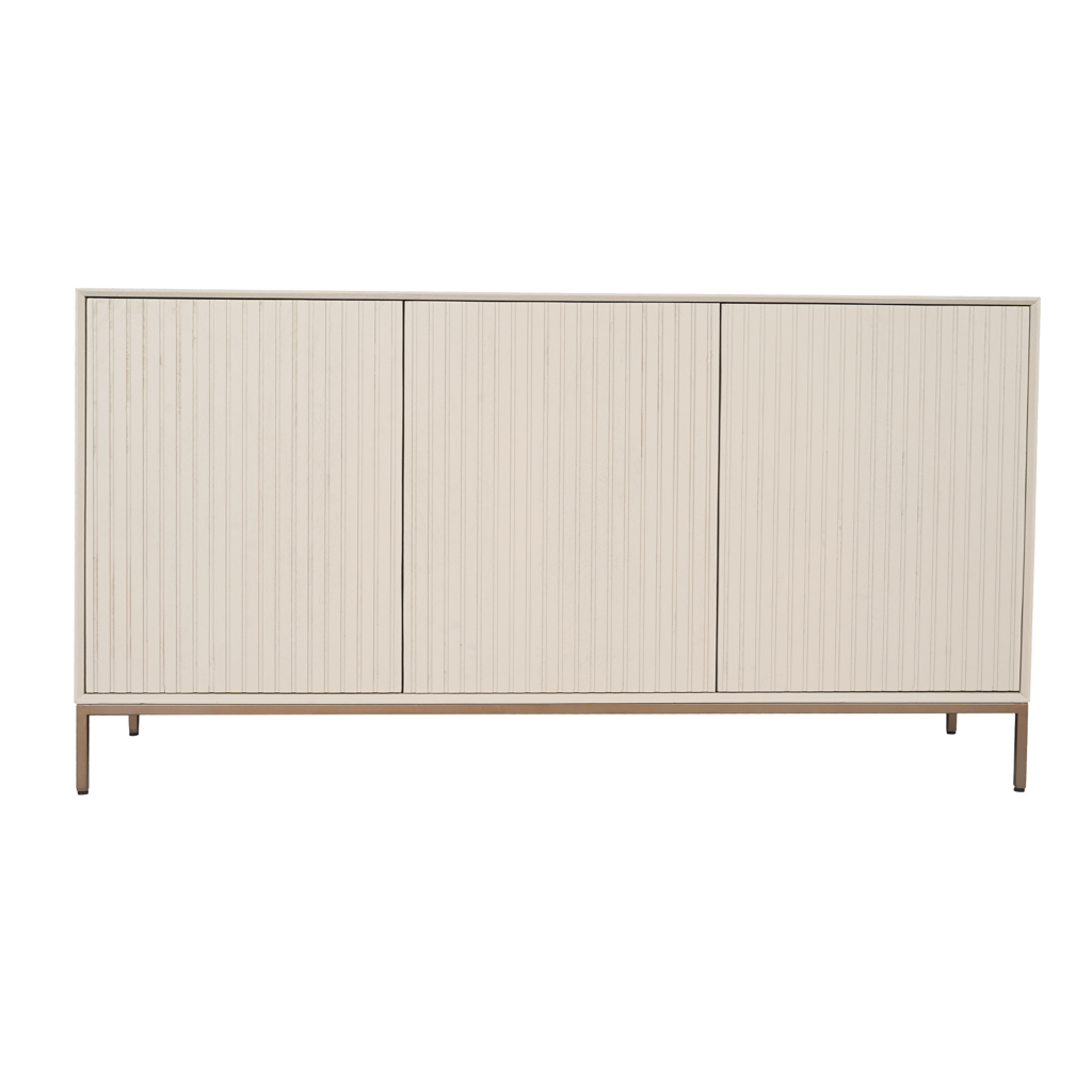 Sideboard Mandy Sand 165x45x85 cm – Mangoholz Kommode mit Lamellenfront & elegantem Metallrahmen