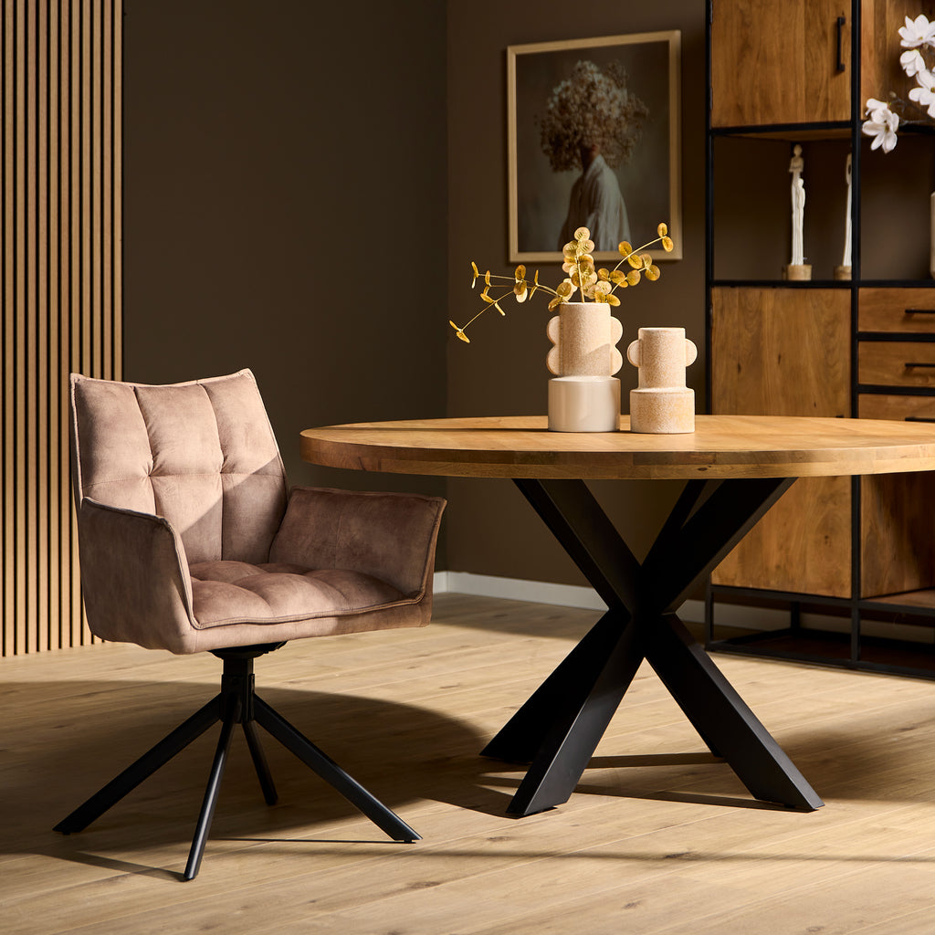 Esszimmerstuhl Daira Velvet Beige – Drehstuhl mit Armlehnen (2er-Set)