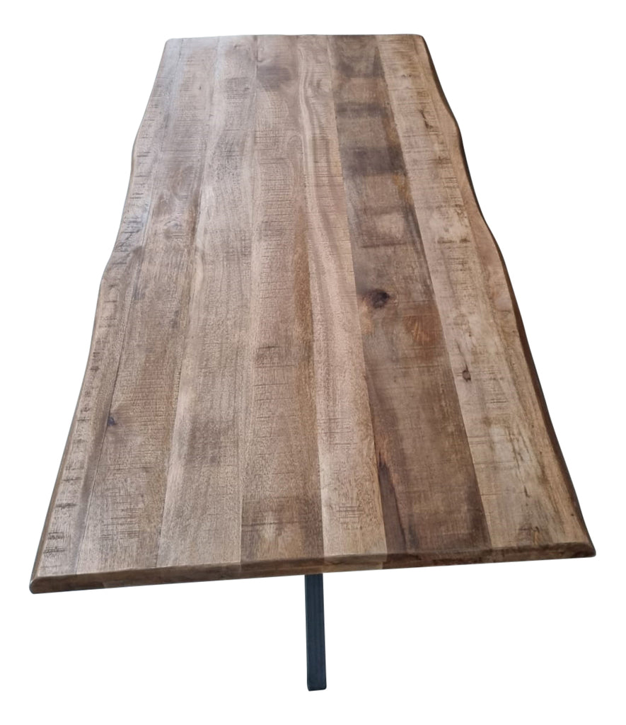Esstisch Baltimore Natur – Mangoholz Tischplatte mit 6 cm Stärke & schwarzem Matrixgestell, 240 x 100 x 76 cm | Unikat mit Baumkante
