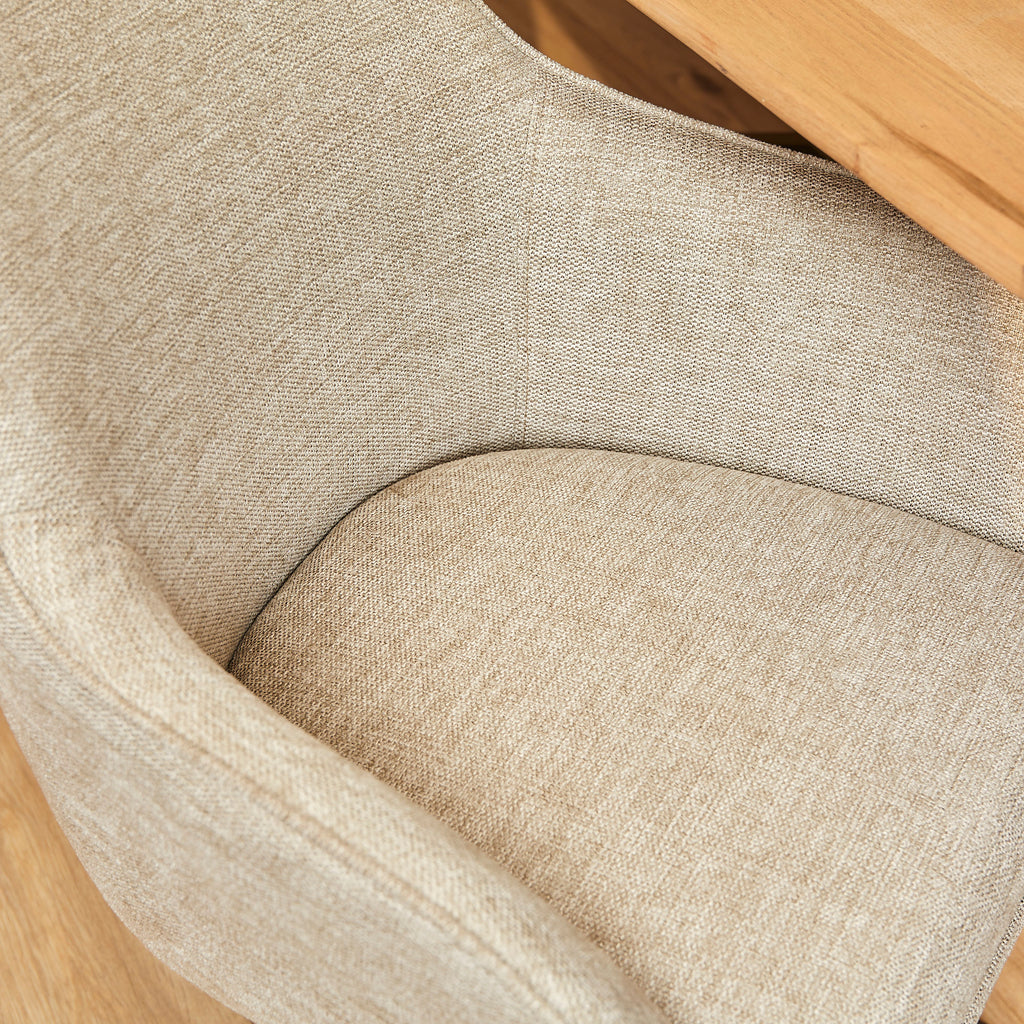 Esszimmerstuhl Jamey Beige – moderner Drehstuhl 60×62×85 cm mit Memory-Rückkehr & schwarzem Metallgestell