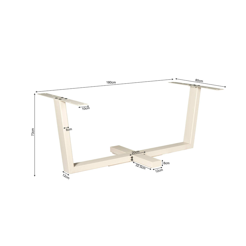 Tischbein Kreuzbein Sand – elegantes Metallgestell mit Sandfinish, 180 x 80 x 73 cm, passend für Tischplatten 160–240 cm