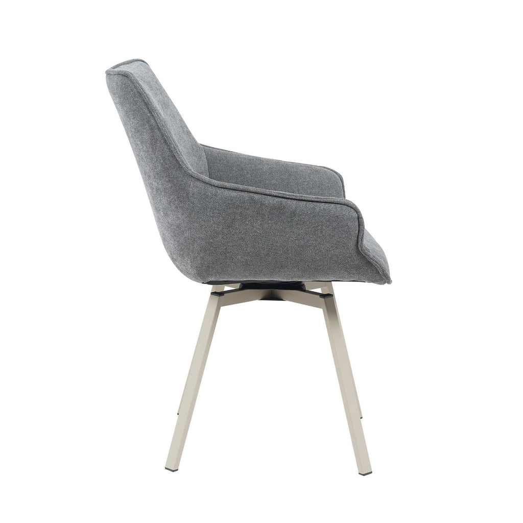 Esszimmerstuhl Mees drehbar Anthrazit – moderner Stoffstuhl mit Metallgestell, 2er Set, 57 x 62,5 x 86,5 cm