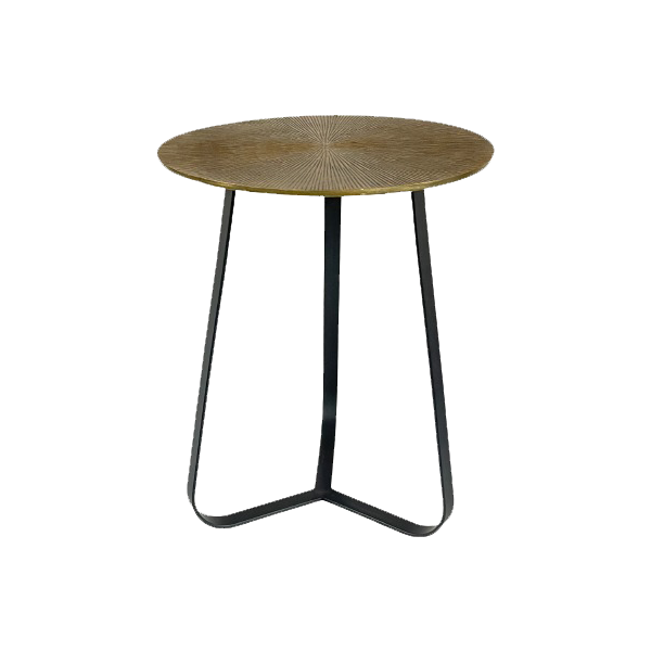 Couchtisch Kate Gold – runder Aluminium Tisch mit schwarzem Gestell, 40×50 cm, stilvolles Design für moderne Wohnzimmer