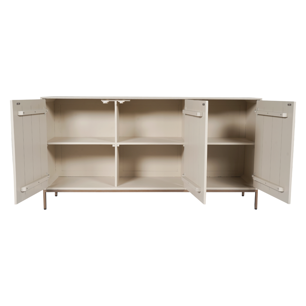 Sideboard Mandy Sand 165x45x85 cm – Mangoholz Kommode mit Lamellenfront & elegantem Metallrahmen