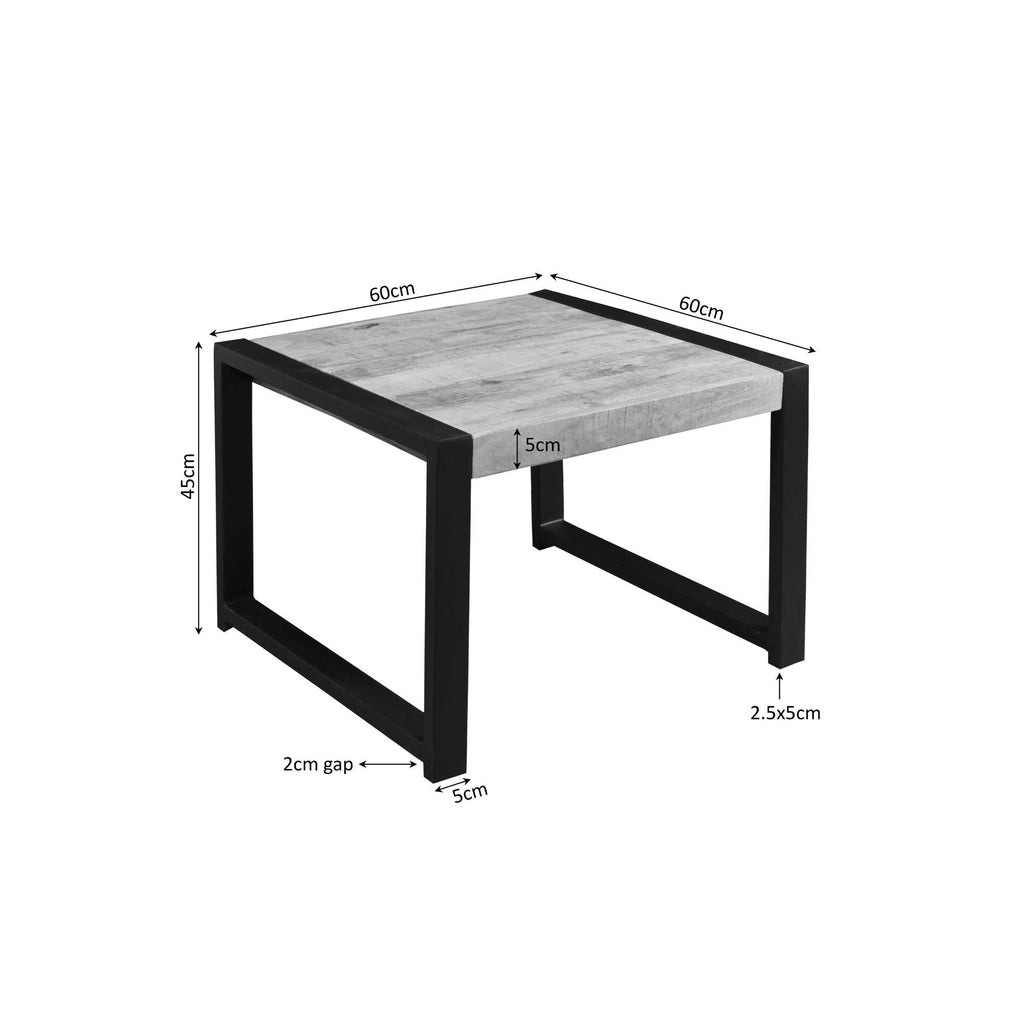 Beistelltisch Bori Natur – runder Tisch aus Mangoholz & Metall, 60×60×45 cm, klar lackiert, modern & stabil