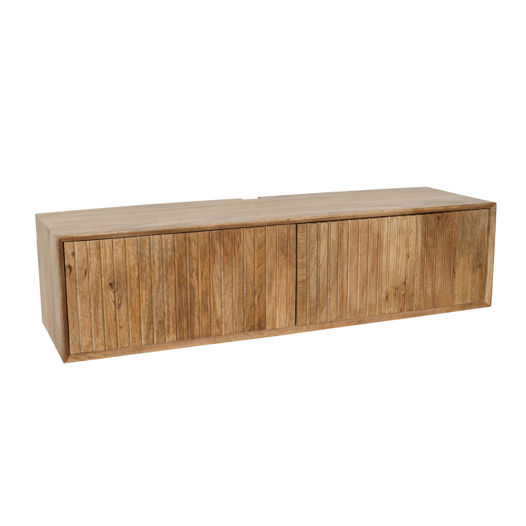 Schwebendes TV-Board Mandy Naturel – Lowboard aus Mangoholz 120×30×35 cm mit Lamellen-Front & Push-to-Open-System