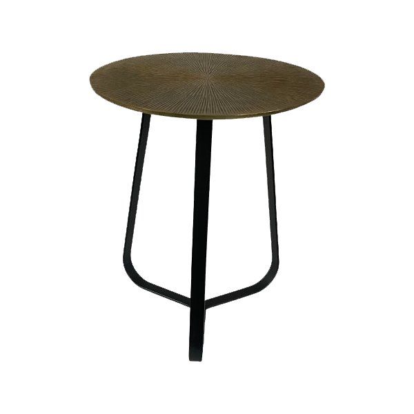 Couchtisch Kate Gold – runder Aluminium Tisch mit schwarzem Gestell, 40×50 cm, stilvolles Design für moderne Wohnzimmer