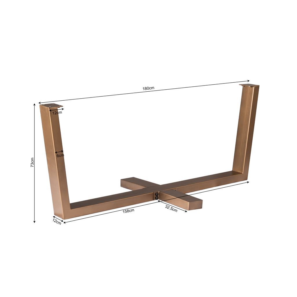 Tischbein Kreuzbein Bronze – Metallgestell mit Kreuzfuß, passend für Tischplatten 160–240 cm, 180 x 80 x 73 cm