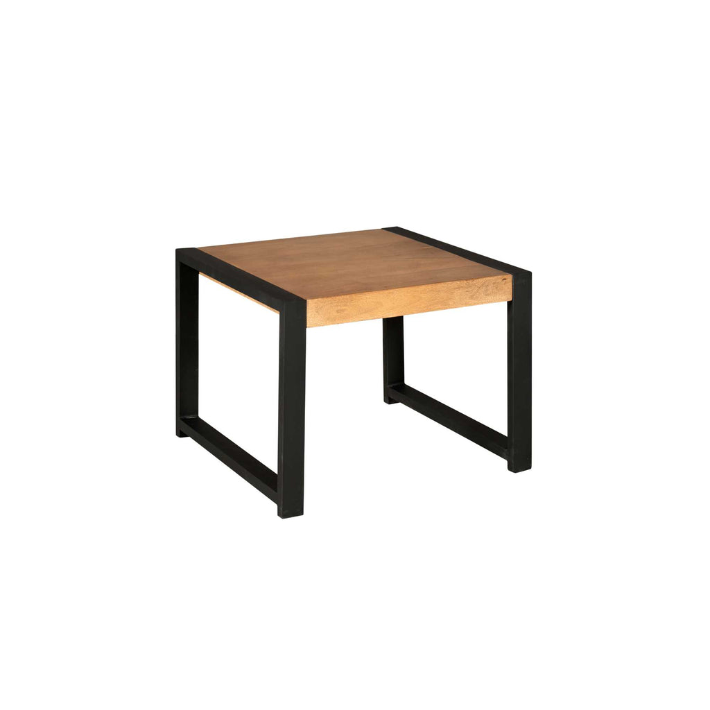 Beistelltisch Bori Natur – runder Tisch aus Mangoholz & Metall, 60×60×45 cm, klar lackiert, modern & stabil