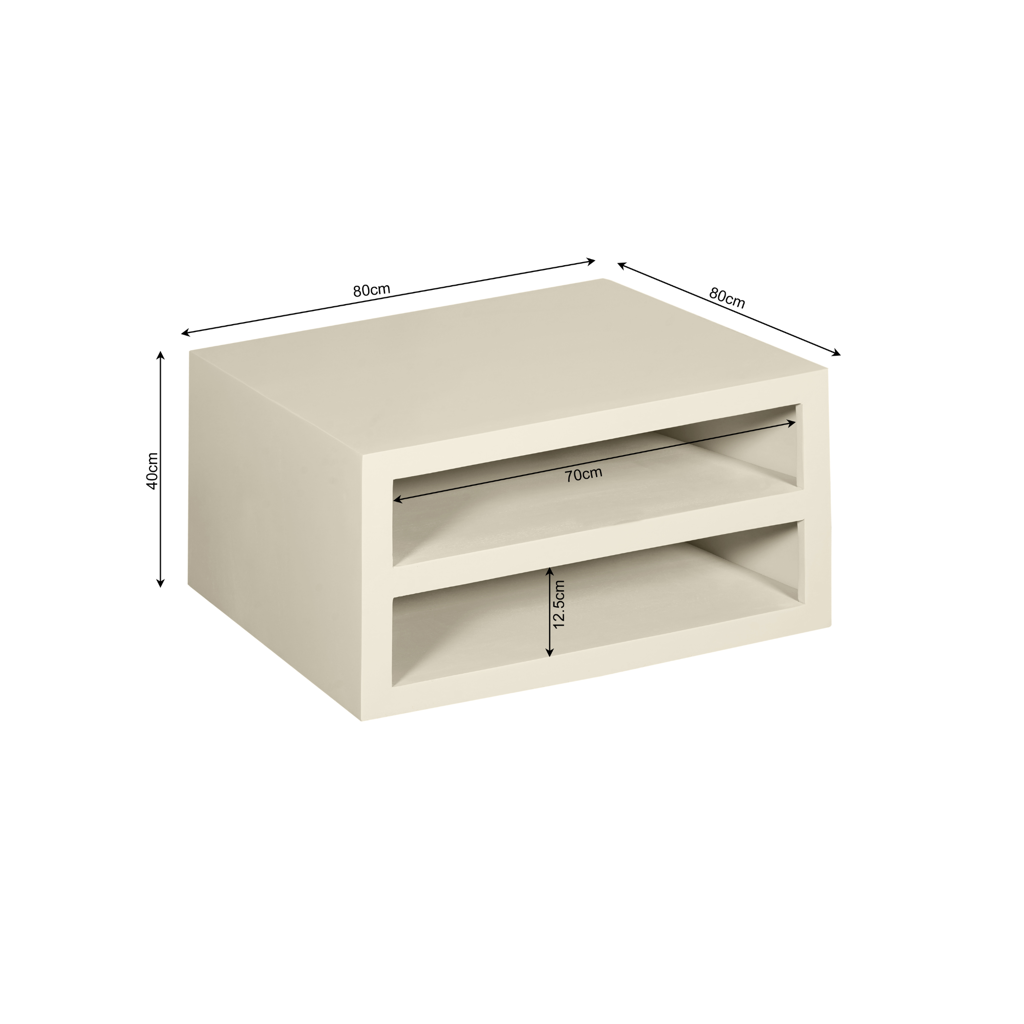 Couchtisch Bali Sand 80x80x40 cm aus Mangoholz in Sand-Finish mit Stauraum