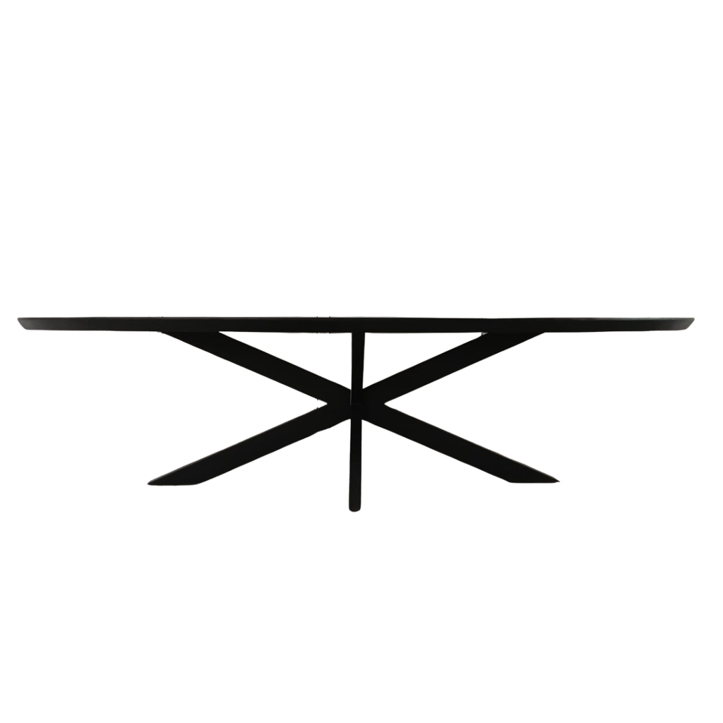 Esstisch Jacky Schwarz – Ovaler Mangoholztisch mit Metallgestell, 180 x 90 x 76 cm, moderne sandgestrahlte Tischplatte