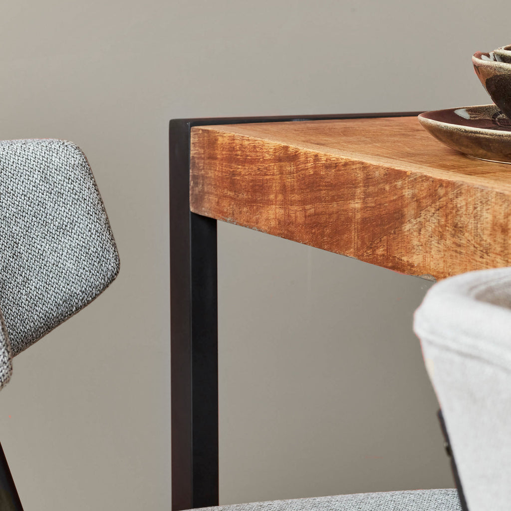Esstisch Bori Natur – Mangoholz & Metall mit schwarzem U-Gestell, 140×80×76 cm, rechteckiger Holztisch