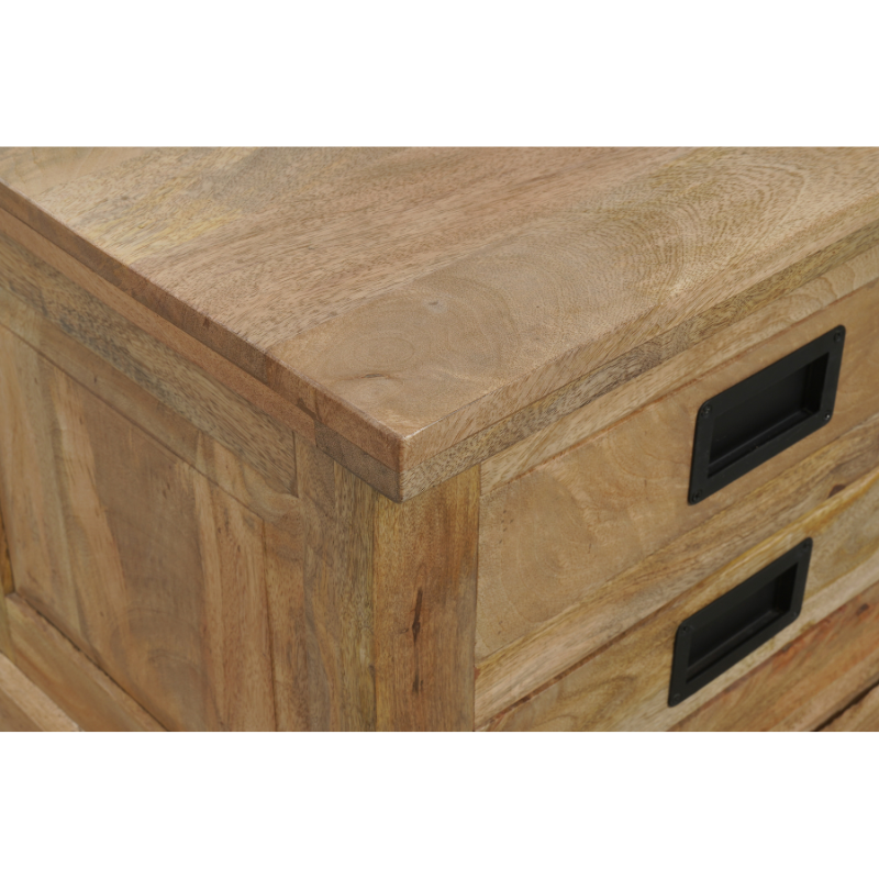 TV-Board Nizza 200 x 45 x 50 cm – Mangoholz & schwarze Metalltüren, mit 2 Türen & 4 Schubladen