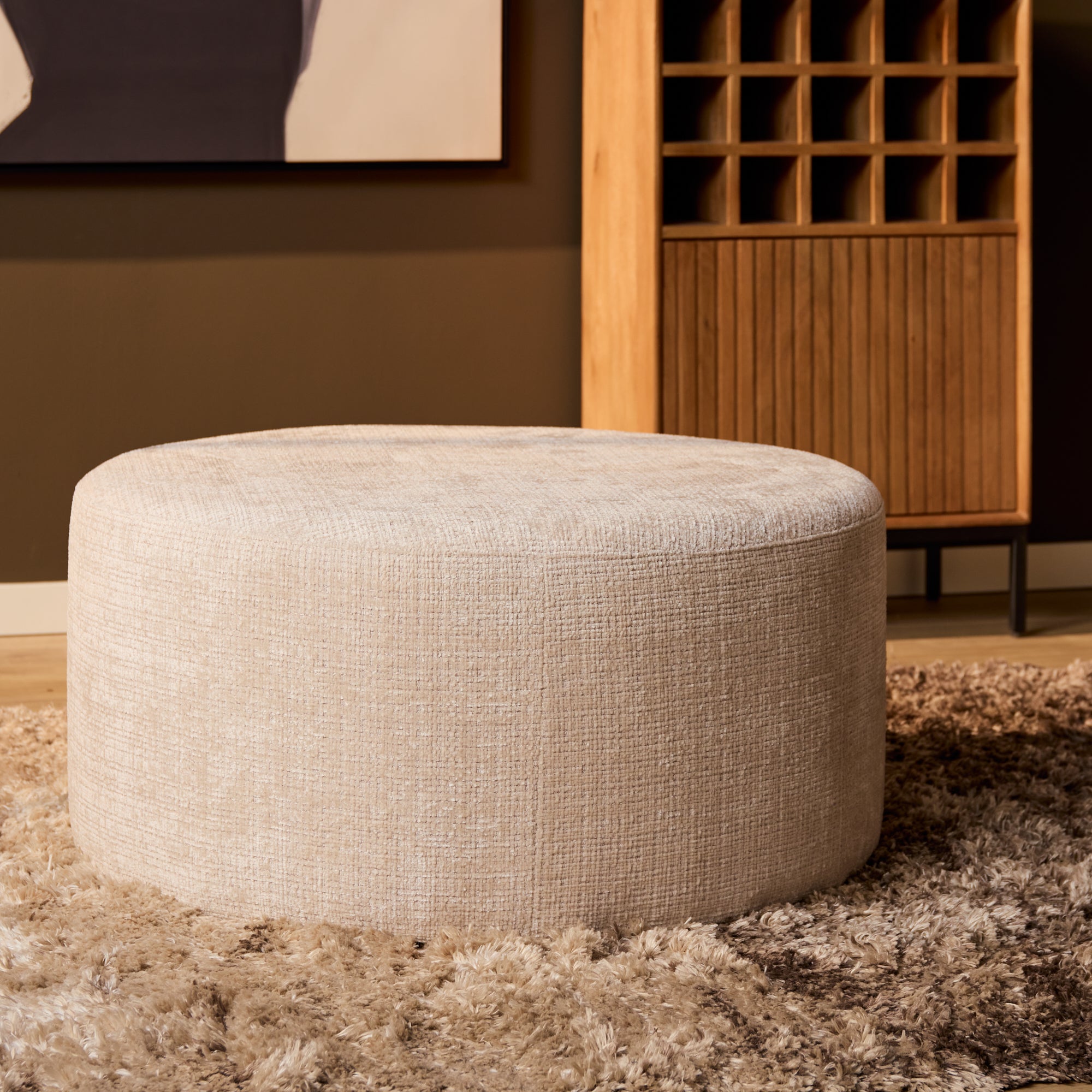 Runder Hocker Beige Ø80 cm – vielseitiger Sitzhocker, Pouf & Fußbank im modernen Design - MeinLieblingsplatz
