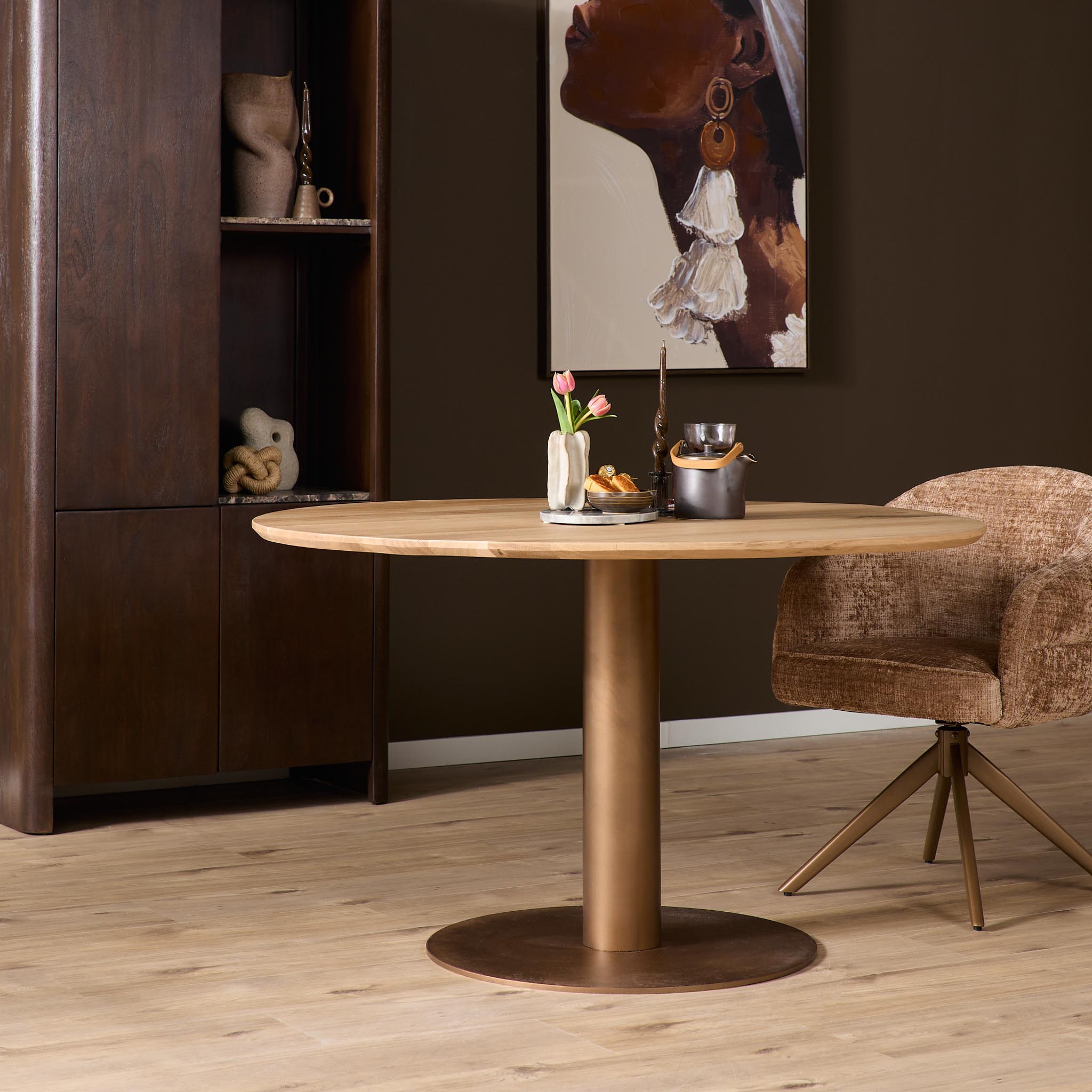 Tischbein Metall rund 70x70x73 cm – modernes Säulengestell mit Bronzefinish für runde Tischplatten Ø110–140 cm