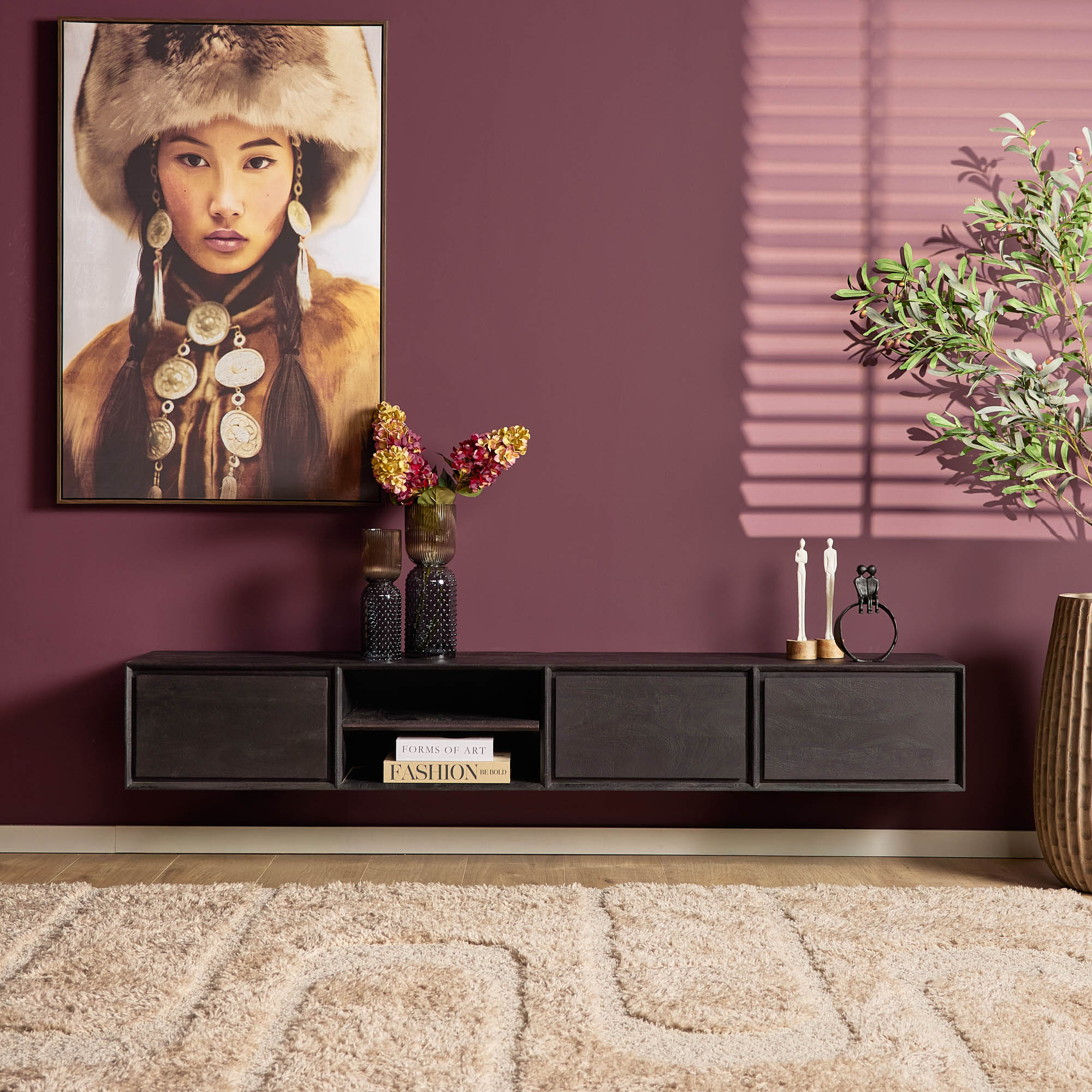 Schwebendes TV-Möbel Ambiance Schwarz | 200 cm