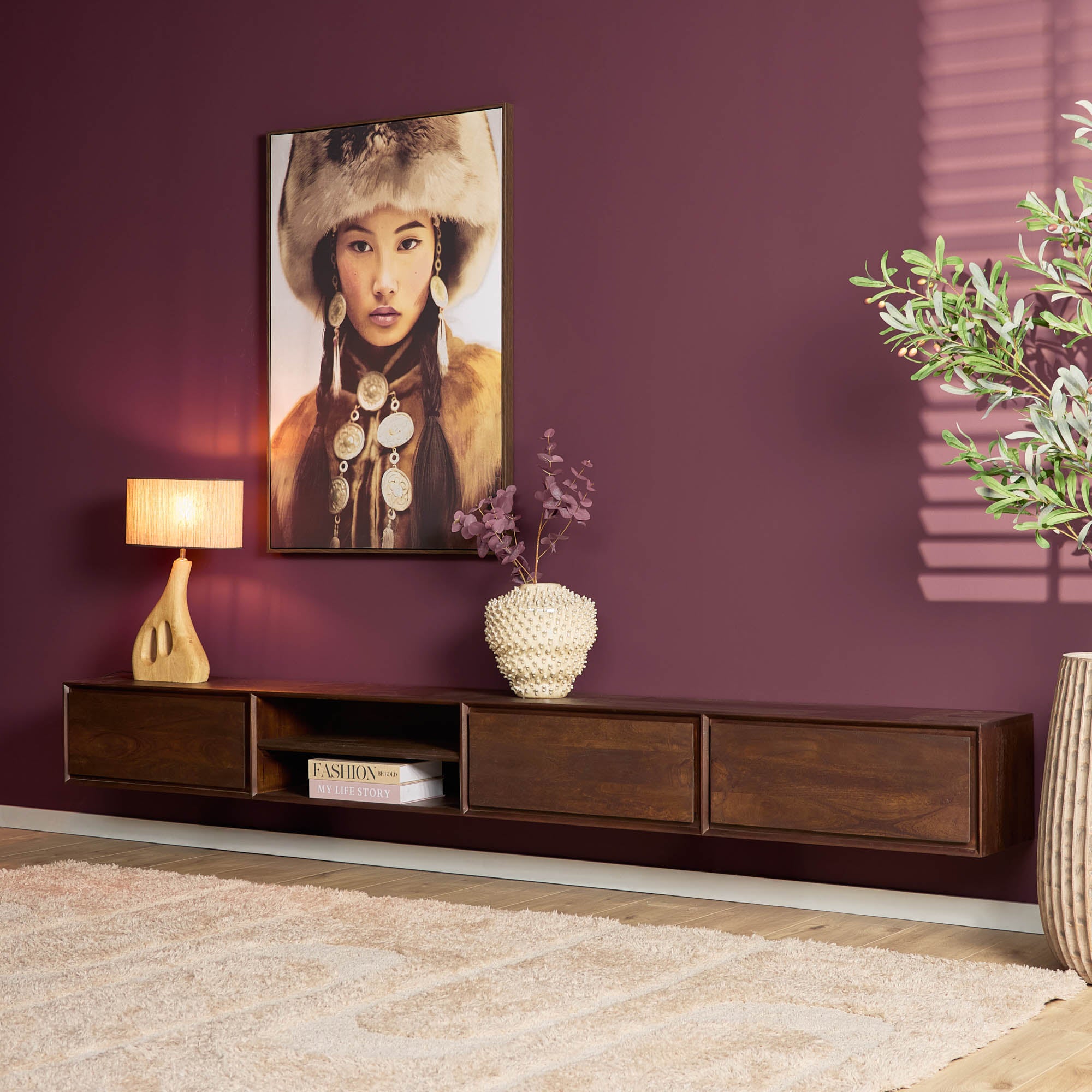 Schwebendes TV-Möbel Ambiance Braun | 280 cm