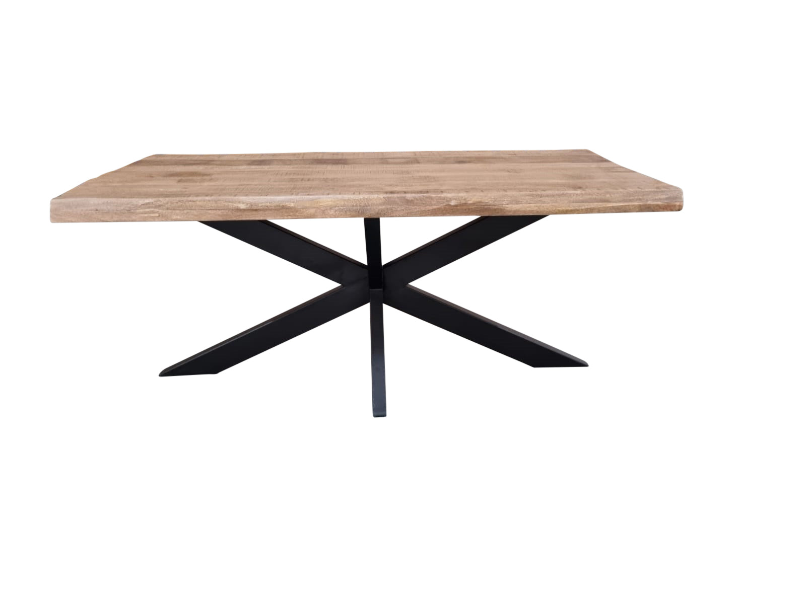 Esstisch Baltimore Natur – Baumstammtisch aus Mangoholz & Metall mit Matrixgestell, 220 x 100 x 76 cm, 6 cm Platte | Unikat mit Baumkante