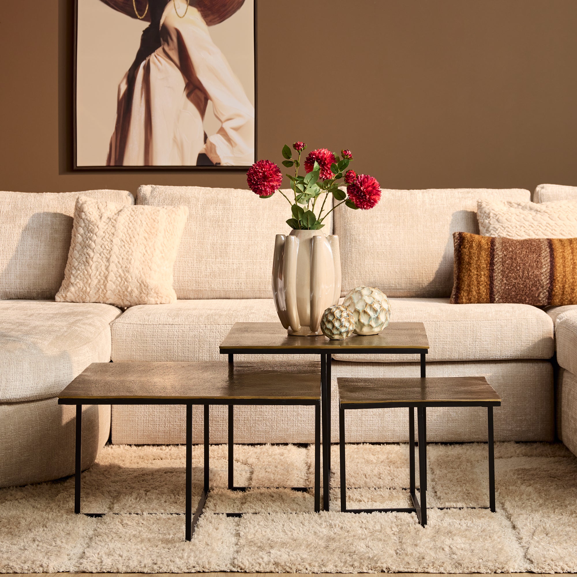 Couchtisch-Set Joelle – 3er-Set Aluminium mit Metallgestell, modern & vielseitig, 70/60/44 cm