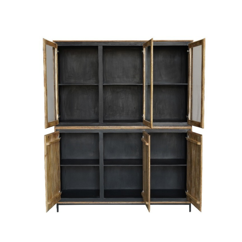 Vitrine Rois – Schrank aus Mangoholz & Metall mit 6 Türen, 160 x 45 x 200 cm