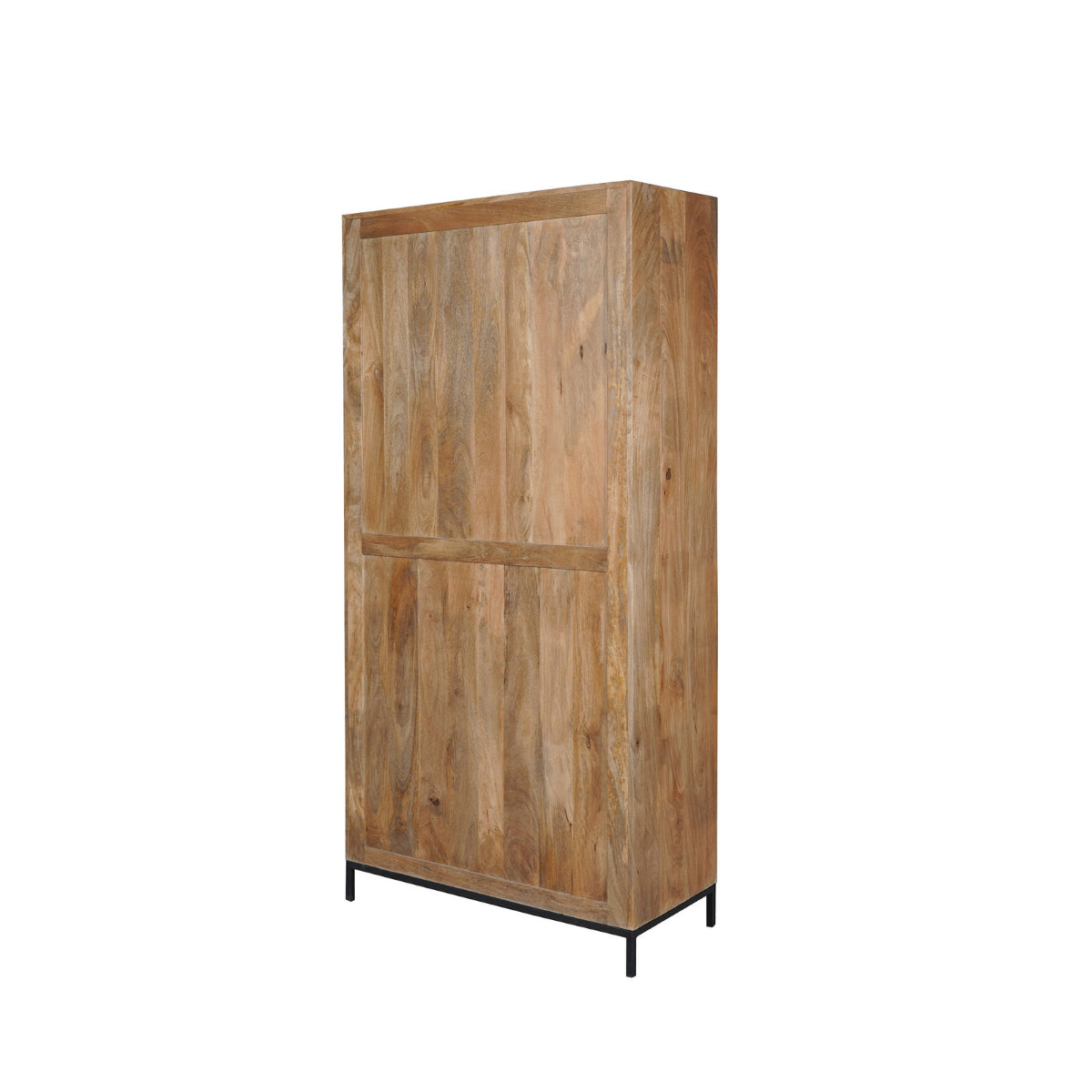 Vitrinenschrank Rois – lackiertes Mangoholz & schwarzer Metallrahmen, 100 x 45 x 200 cm, modernes Design mit Holzstreifen