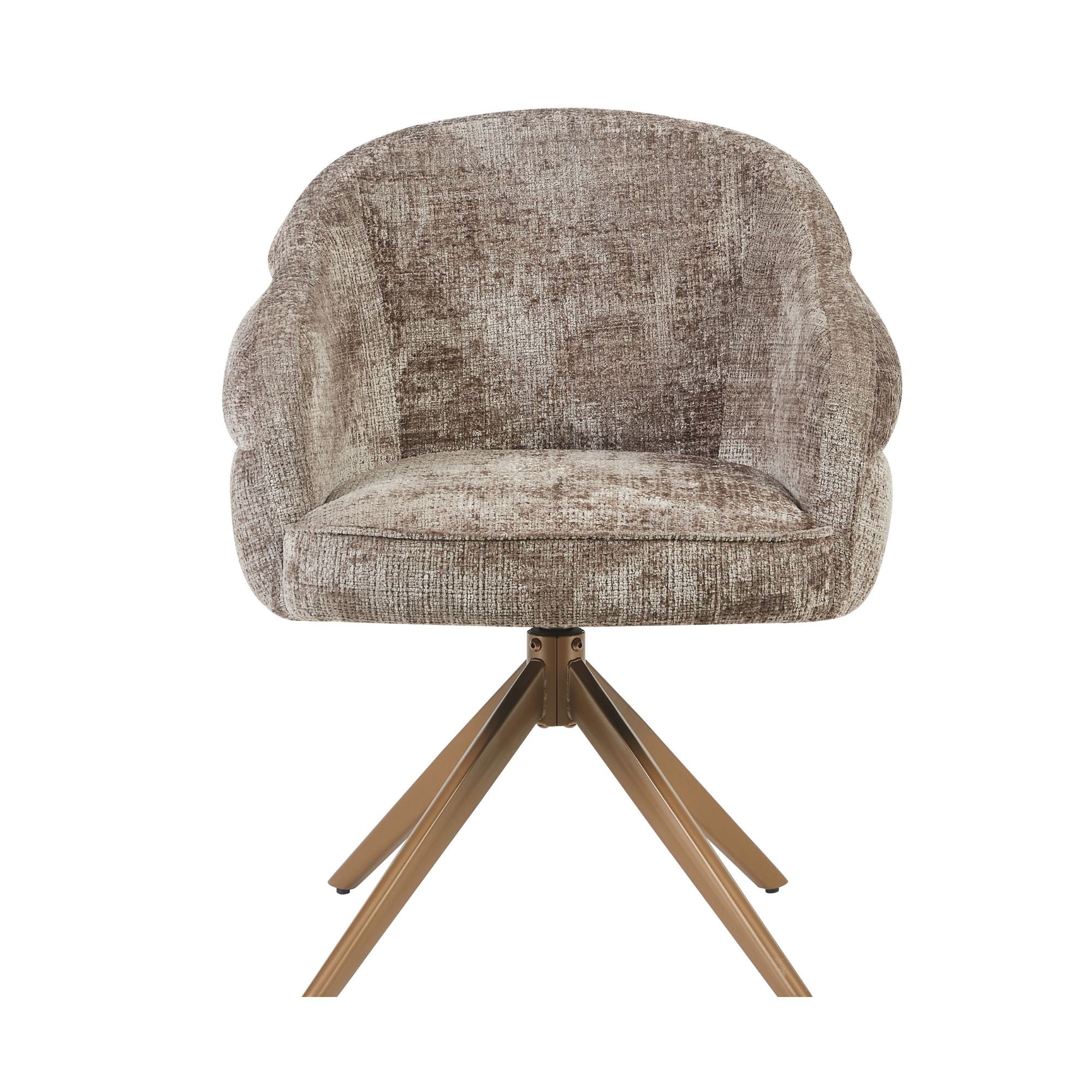 Esszimmerstuhl Bella (2er-Set) | Lehm | Fuß Bronze | Mit Armlehne