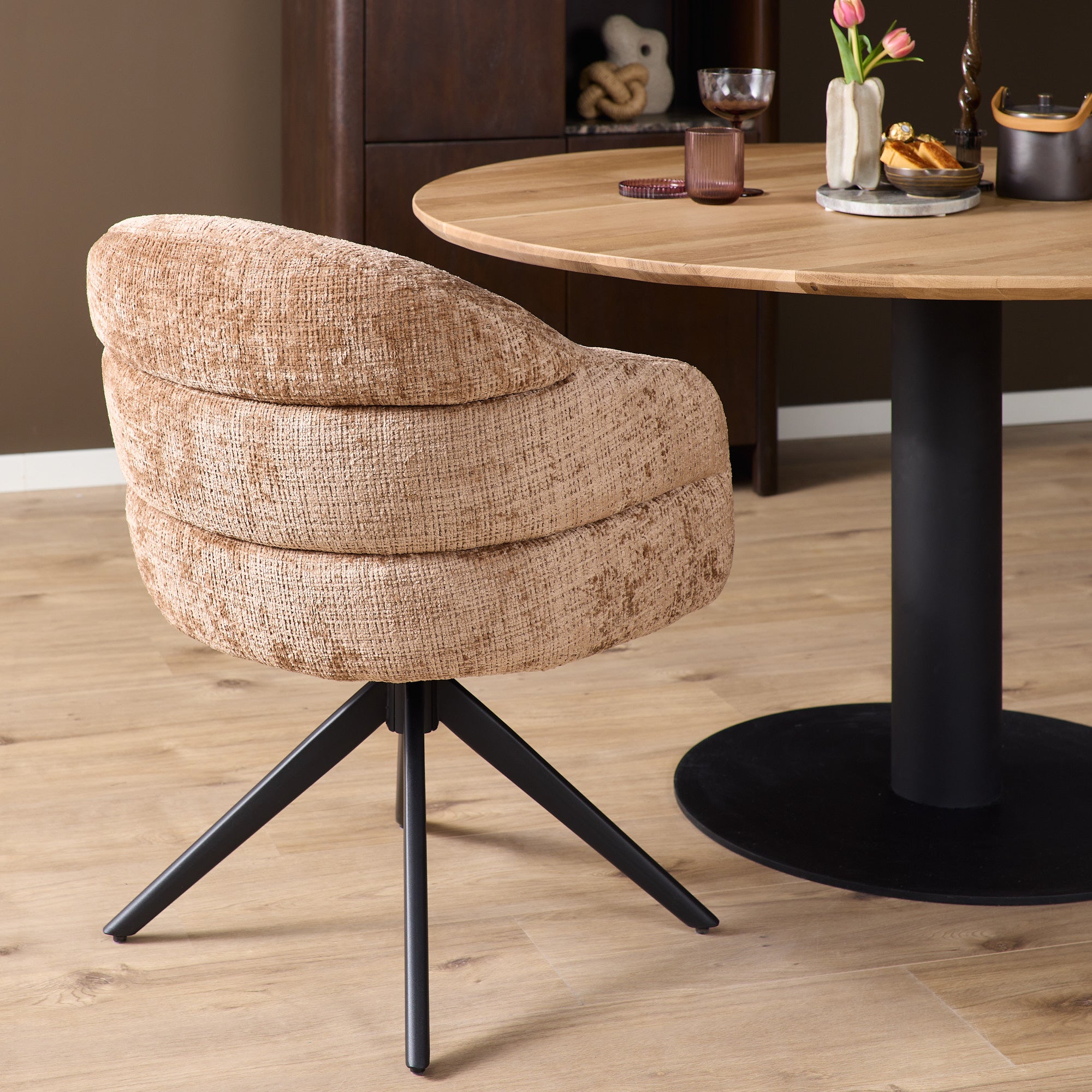 Esszimmerstuhl Bella (2er-Set)| Zimt | Fuß Schwarz | Mit Armlehne