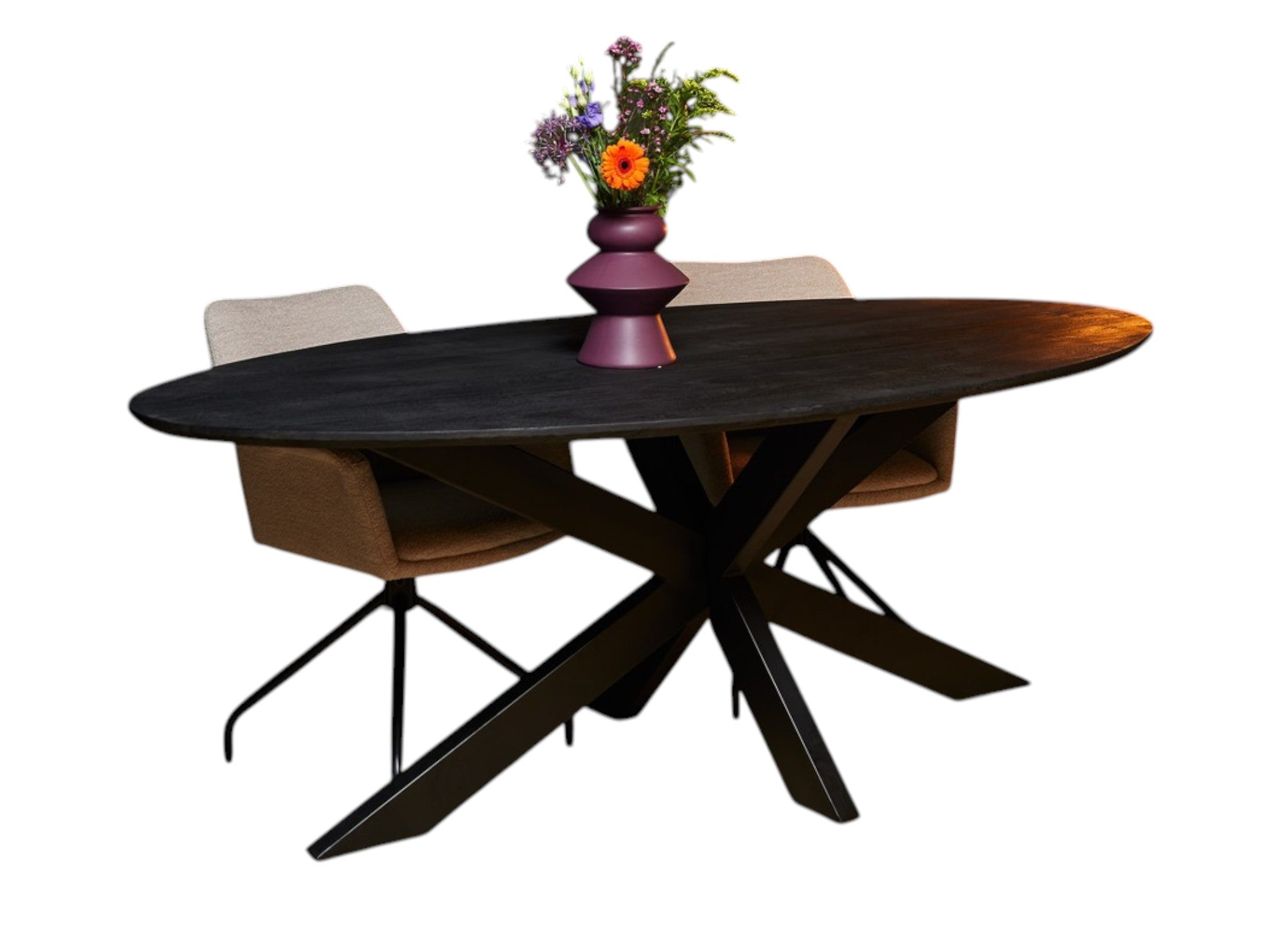 Esstisch Sydney Schwarz – massives Mangoholz, Oval 210 x 100 x 76 cm