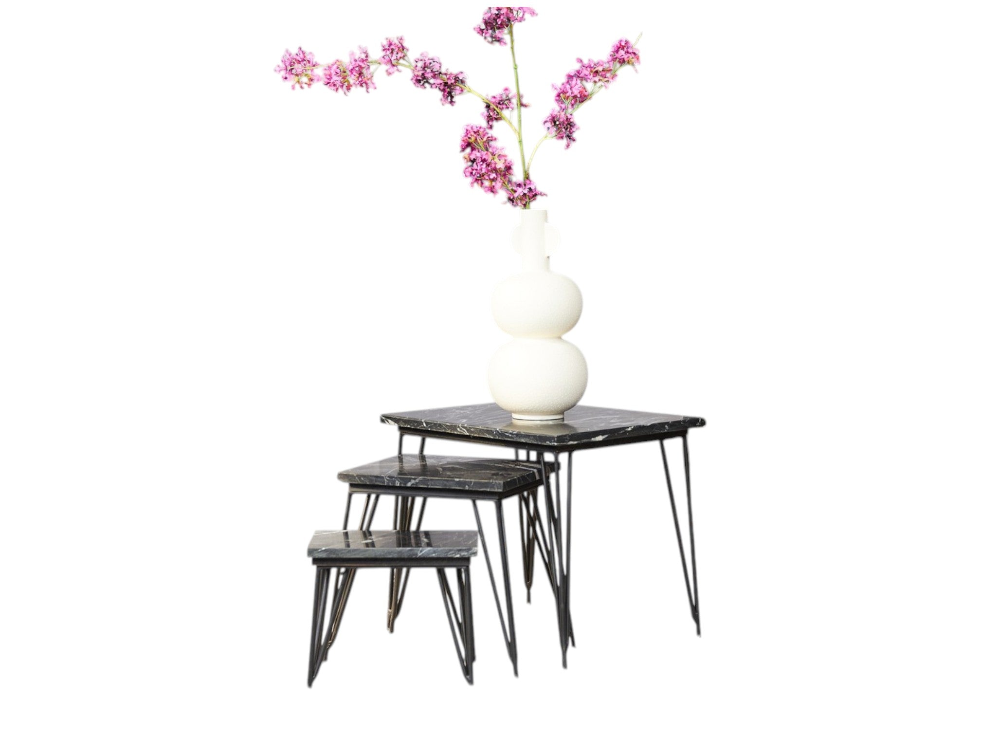 Couchtisch-Set Jala Schwarz Marmor – 3er-Set mit Metallgestell, 50/33/30 cm