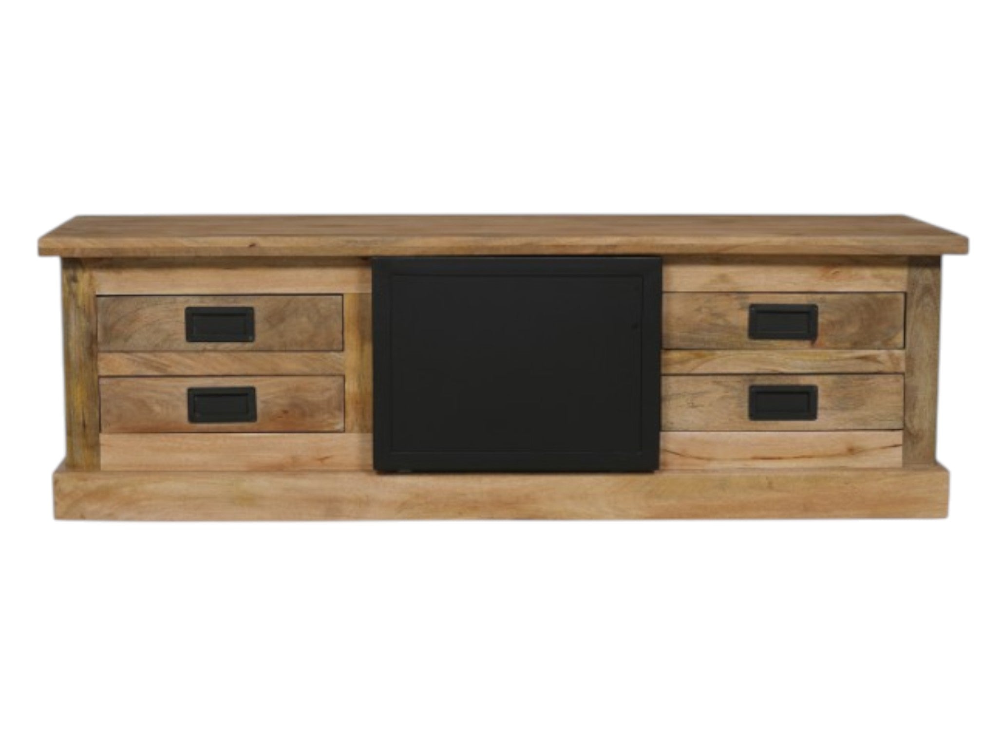 TV-Board Nizza – Mangoholz mit schwarzen Metalltüren & Holzeinlagen, 155 x 45 x 50 cm