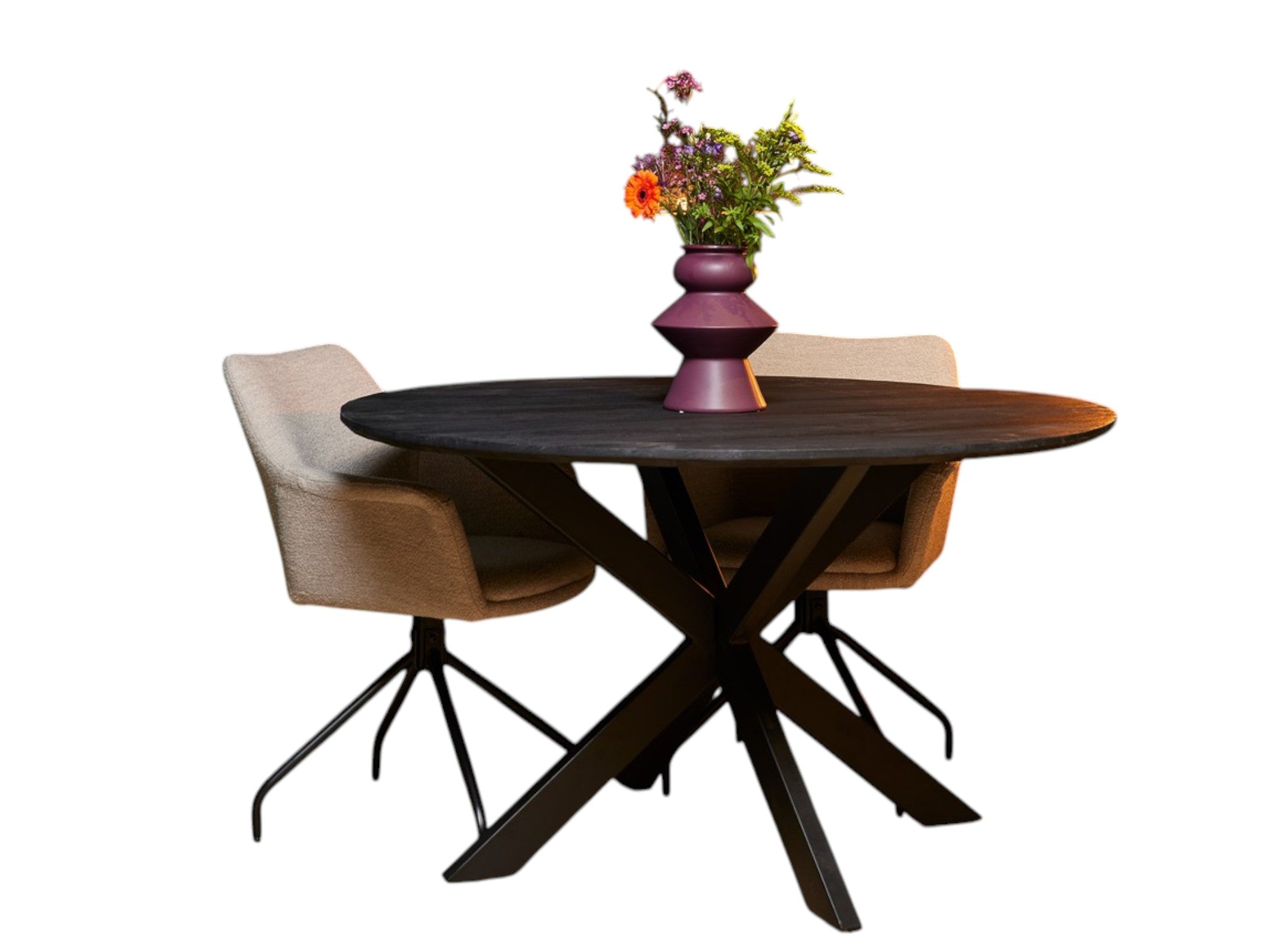 Runder Esstisch Sydney Ø150x76 cm – moderner Mangoholztisch in Schwarz mit stabilem Metall-Matrixgestell