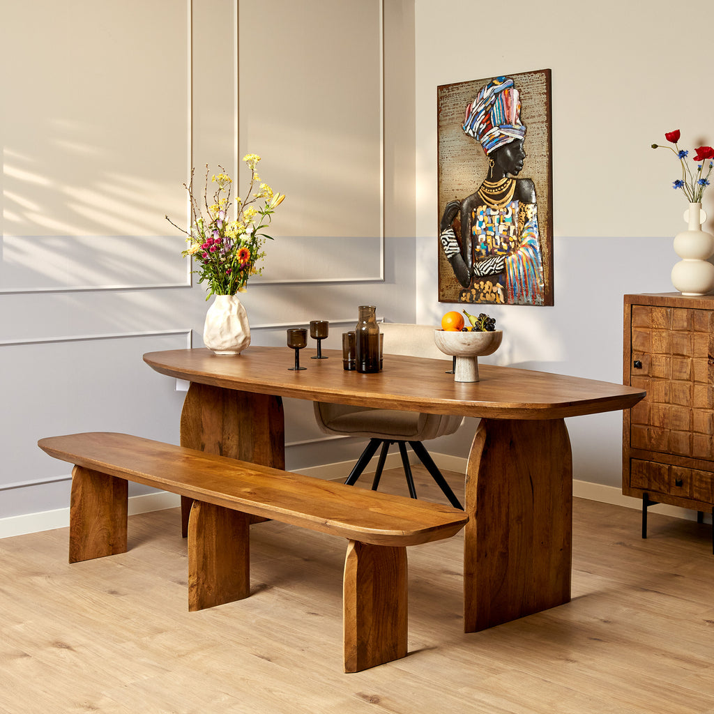 Sitzbank TeyTey – Massives Mangoholz, 220 x 38 x 45 cm, robuste Esszimmerbank