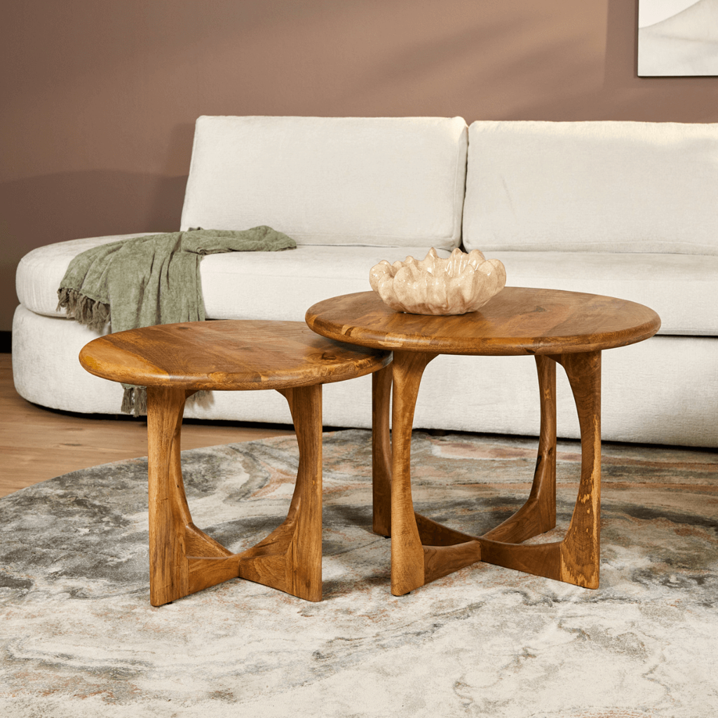 Couchtisch Mia Natur – runder Tisch aus Mangoholz, robust & elegant, 70 x 70 x 50 cm