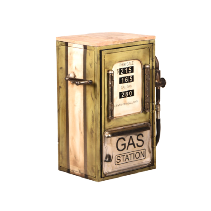 Beistelltisch Vintage Gas Station – Metallgestell mit Mangoholzplatte, Retro-Design, 57 x 36 x 71 cm