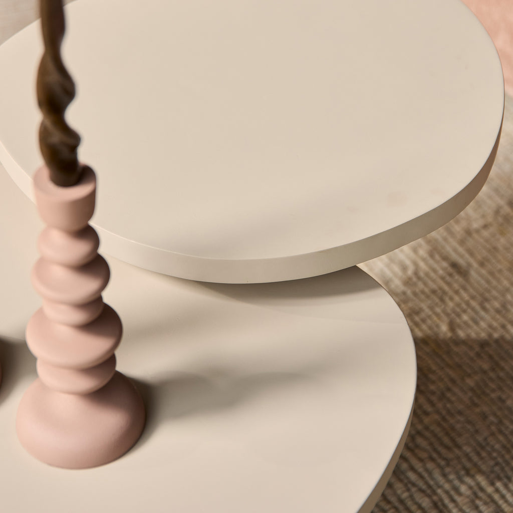 Couchtisch-Set Mirre 2er-Set Sand Mangoholz – runde Salontische 70x38 & 50x45 cm modern & pflegeleicht