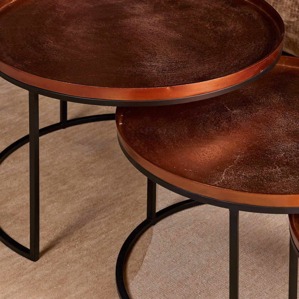 Couchtisch Set Clive 3-teilig – Aluminium Tische in Kupferoptik, modern & pflegeleicht (70x70x50 / 60x60x40 / 50x50x35 cm)