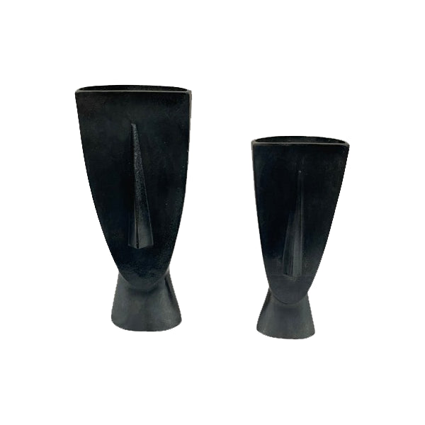 Vase Fin Schwarz Klein – Dekovase aus Aluminium mit oxidierter Oberfläche, 14 x 7 x 33 cm