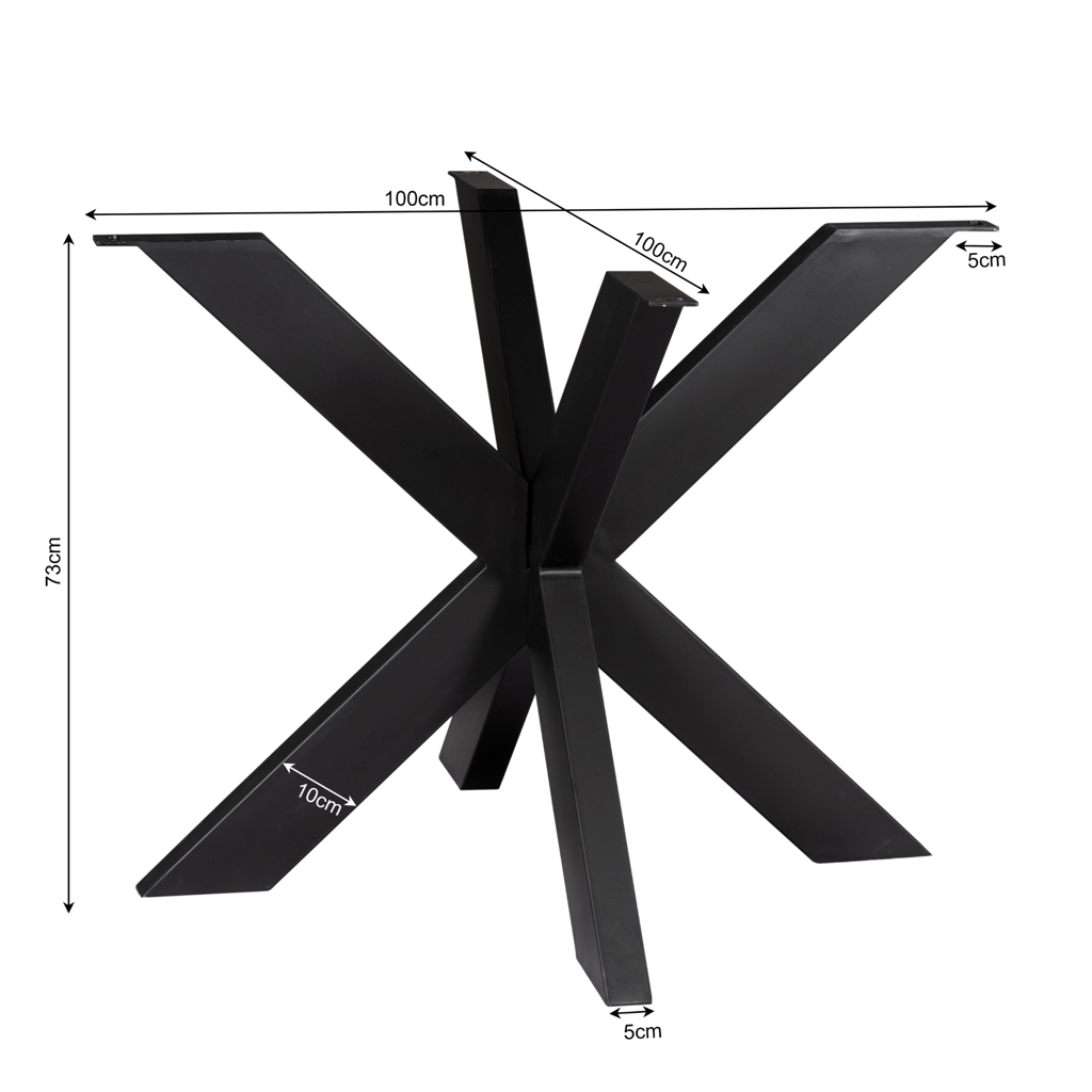 Tischbein Schwarz 100x100x73 cm – modernes Metallgestell für runde Tischplatten bis Ø150 cm