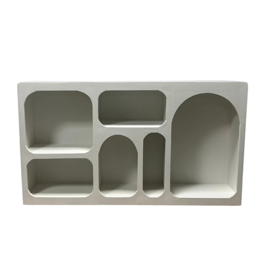 Sideboard Maya – Mangoholz Weiß, 160 x 33 x 90 cm, Massivholz Anrichte mit 6 offenen Fächern