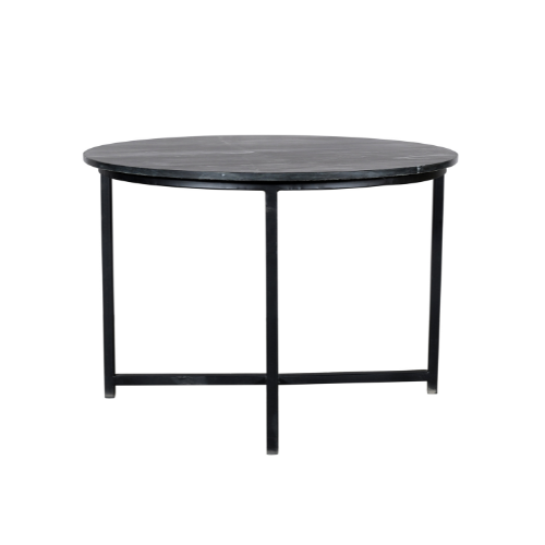 Couchtisch Collin 75x75x45 cm – Schwarze Marmorplatte mit quadratischem Metallgestell